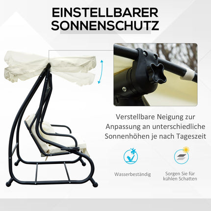 3-seat rocking chair with adjustable roof, cream