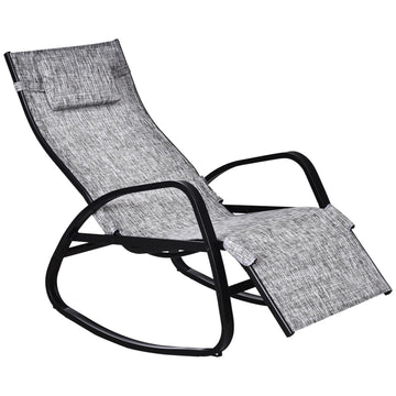 Gray adjustable rocking chair with cushion for patio & balcony