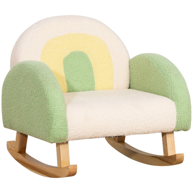 Green Lambskin Rocking Sofa for Kids - Eucalyptus Wood, Age 3+