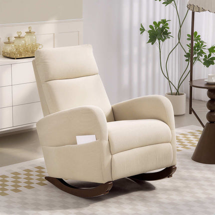 Rocking Chair, Corduroy Upholstered, Side Pockets, Beige
