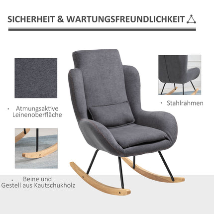 Dark gray rocking chair in linen - rubber wood, 90-135° tilt