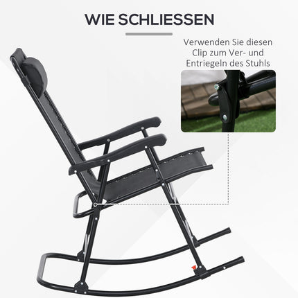 Schommelstoel Opklapbare Tuinstoel Schommelstoel Kussen Tot 120Kg Tuinbalkon Gaas Zwart 95X64X106Cm