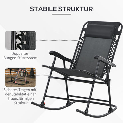 Schommelstoel Opklapbare Tuinstoel Schommelstoel Kussen Tot 120Kg Tuinbalkon Gaas Zwart 95X64X106Cm