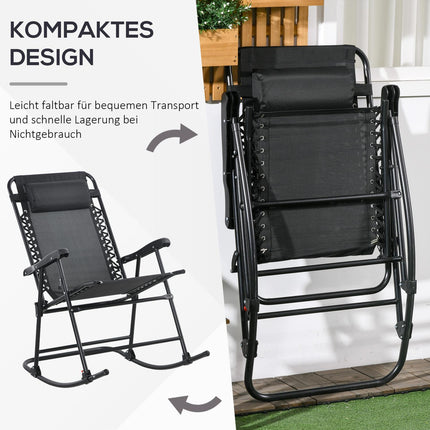 Schommelstoel Opklapbare Tuinstoel Schommelstoel Kussen Tot 120Kg Tuinbalkon Gaas Zwart 95X64X106Cm