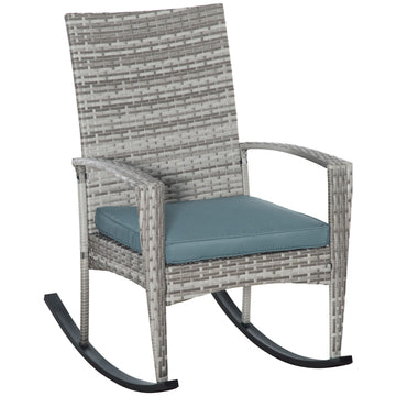 Gray polyrattan garden rocking chair with cushions