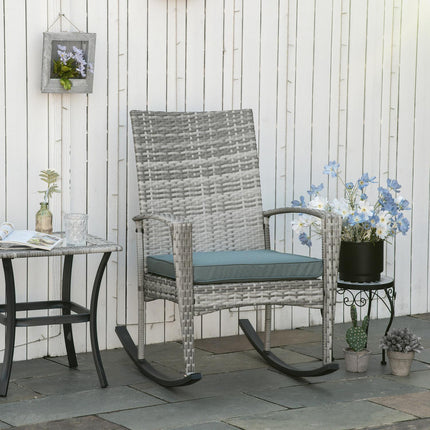 Gray polyrattan garden rocking chair with cushions