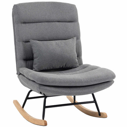 Rocking Chair, Linen-Look Fabric, Lumbar Pillow, Light Grey