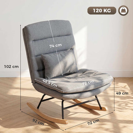 Rocking Chair, Linen-Look Fabric, Lumbar Pillow, Light Grey