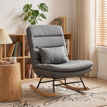 Rocking Chair, Linen-Look Fabric, Lumbar Pillow, Light Grey