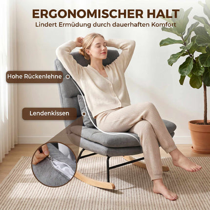 Rocking Chair, Linen-Look Fabric, Lumbar Pillow, Light Grey