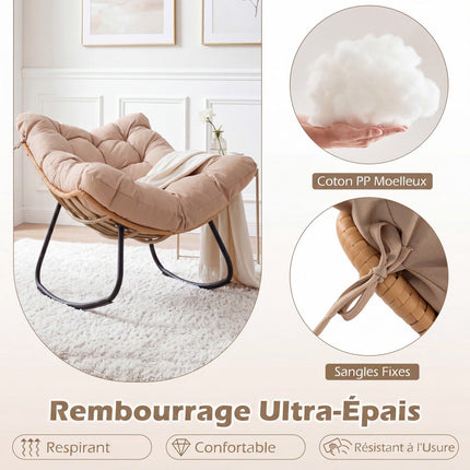 Rocking Chair, PE Rattan, Metal Frame, Thick Cushion, 140 kg