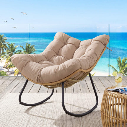 Rocking Chair, PE Rattan, Metal Frame, Thick Cushion, 140 kg