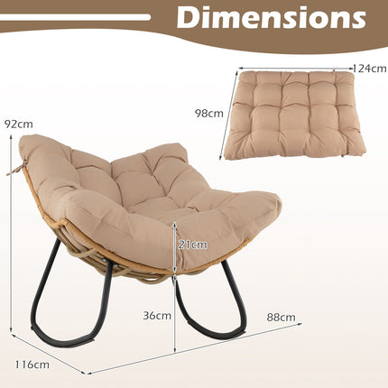 Rocking Chair, PE Rattan, Metal Frame, Thick Cushion, 140 kg