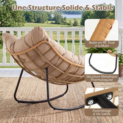 Rocking Chair, PE Rattan, Metal Frame, Thick Cushion, 140 kg
