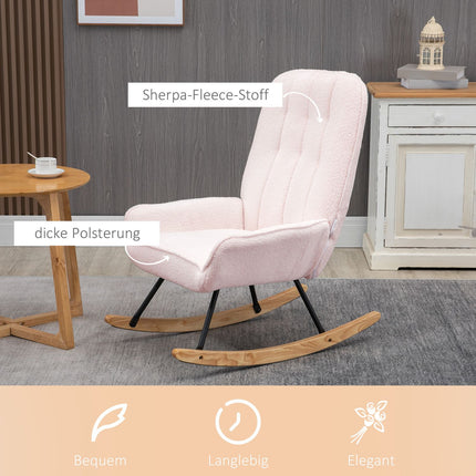 Pink Sherpa Fleece rocking chair, padded, 150 kg capacity