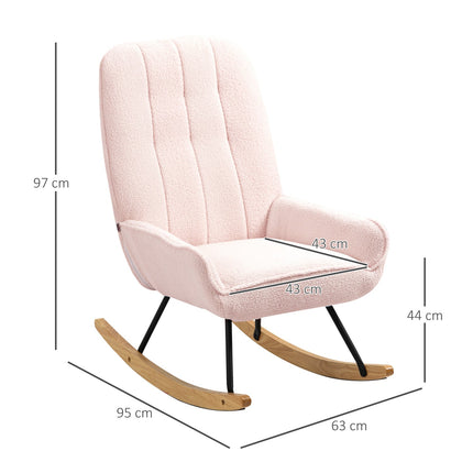 Pink Sherpa Fleece rocking chair, padded, 150 kg capacity