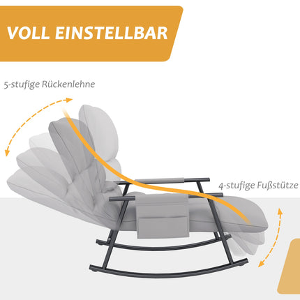 Rocking chair microfiber gray with footrest, adjustable backrest