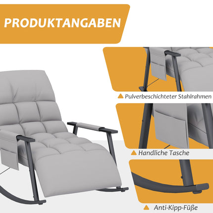 Rocking chair microfiber gray with footrest, adjustable backrest