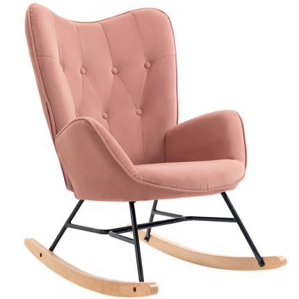 Pink velvet rocking chair – Steel frame, rubber wood