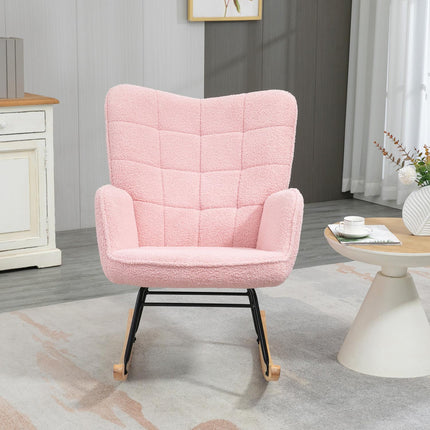 Pink rocking chair imitation lambskin - Holds up to 120 kg