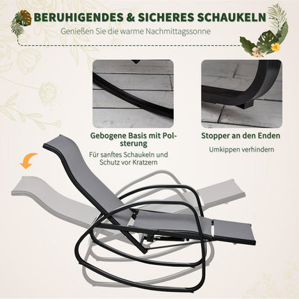 Gray adjustable garden rocking chair with footrest, capacity 160 kg