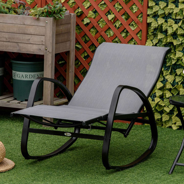 Gray adjustable garden rocking chair with footrest, capacity 160 kg