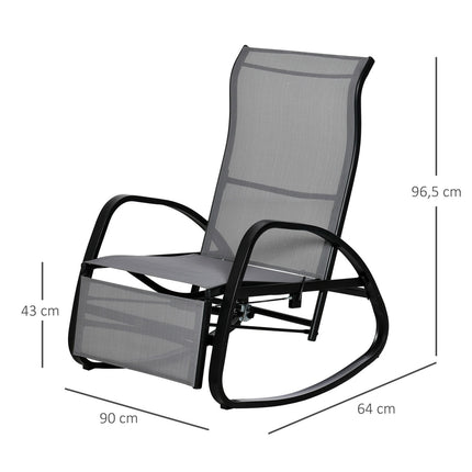 Gray adjustable garden rocking chair with footrest, capacity 160 kg