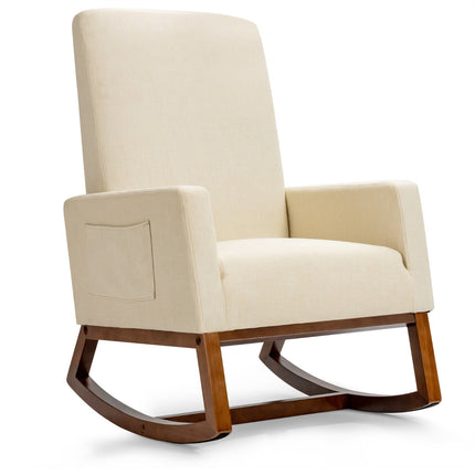 Rocking Chair, Rubber Wood Base, Side Pocket, Beige