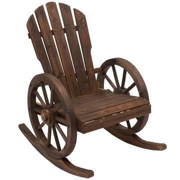 Rocking chair, rustic wood, dark brown, wheel design