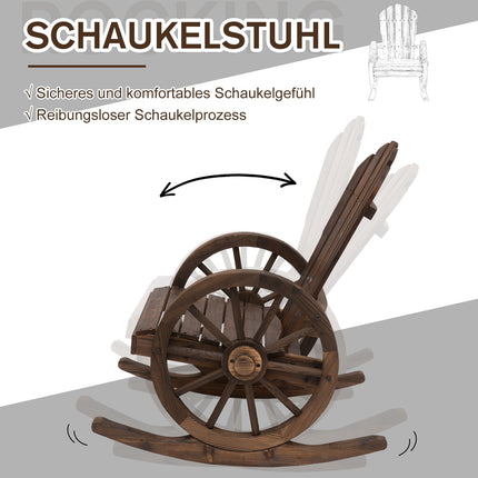 Rocking chair, rustic wood, dark brown, wheel design