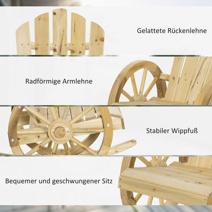 Rustic rocking chair in solid wood for garden, 68x88x92 cm