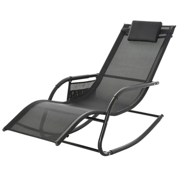 Black Metal Mesh Rocking Lounger, 150 x 62 x 88 cm