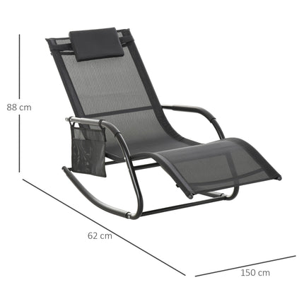 Black Metal Mesh Rocking Lounger, 150 x 62 x 88 cm