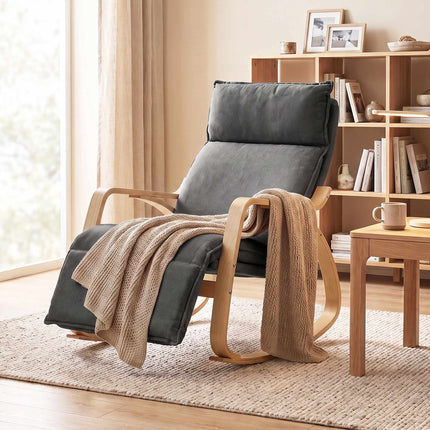 Rocking Chair with Adjustable Footrest, Dark Grey Linen-Look