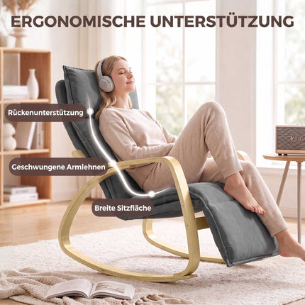 Rocking Chair with Adjustable Footrest, Dark Grey Linen-Look