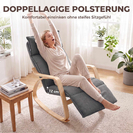 Rocking Chair with Adjustable Footrest, Dark Grey Linen-Look