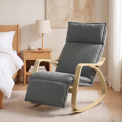 Rocking Chair with Adjustable Footrest, Dark Grey Linen-Look