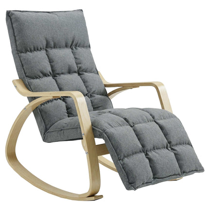 Rocking Chair with Adjustable Footrest, Padded, Grey