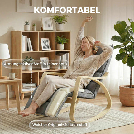 Rocking Chair with Adjustable Footrest, Padded, Grey