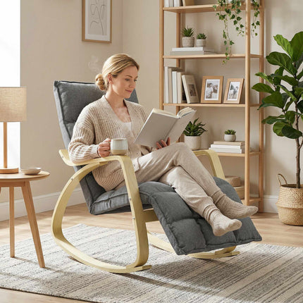 Rocking Chair with Adjustable Footrest, Padded, Grey