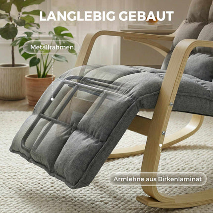 Rocking Chair with Adjustable Footrest, Padded, Grey