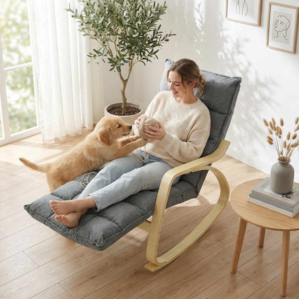 Rocking Chair with Adjustable Footrest, Padded, Grey