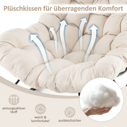 Rocking Chair with Cushion, 205 kg Capacity, Beige