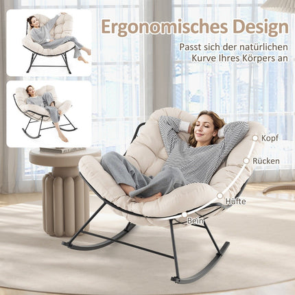 Rocking Chair with Cushion, 205 kg Capacity, Beige