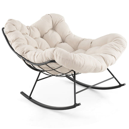 Rocking Chair with Cushion, 205 kg Capacity, Beige