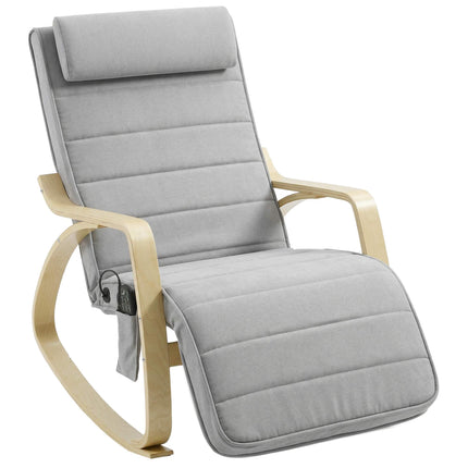 Rocking Chair with Massage, Heat, Headrest & Footrest, Velvet, Light Grey