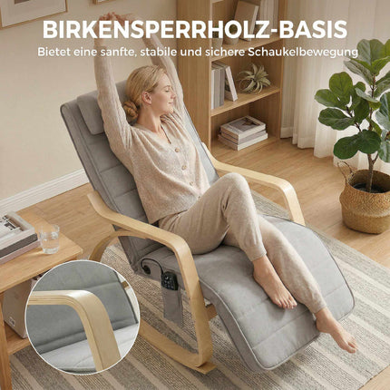 Rocking Chair with Massage, Heat, Headrest & Footrest, Velvet, Light Grey