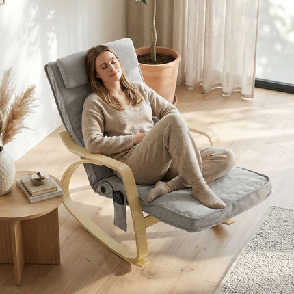 Rocking Chair with Massage, Heat, Headrest & Footrest, Velvet, Light Grey