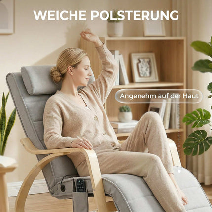 Rocking Chair with Massage, Heat, Headrest & Footrest, Velvet, Light Grey