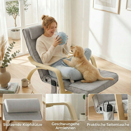 Rocking Chair with Massage, Heat, Headrest & Footrest, Velvet, Light Grey